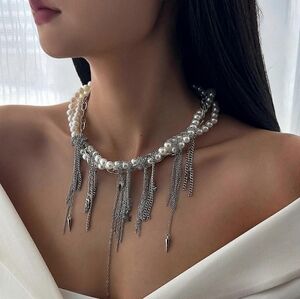 Unique Zara Elegant Silver and White Pearl adjustable  waterproof necklace